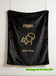 Fendi x Heytea Collaboration Black Leather Texture Flannel Sofa Throw Blanket IMG_9430